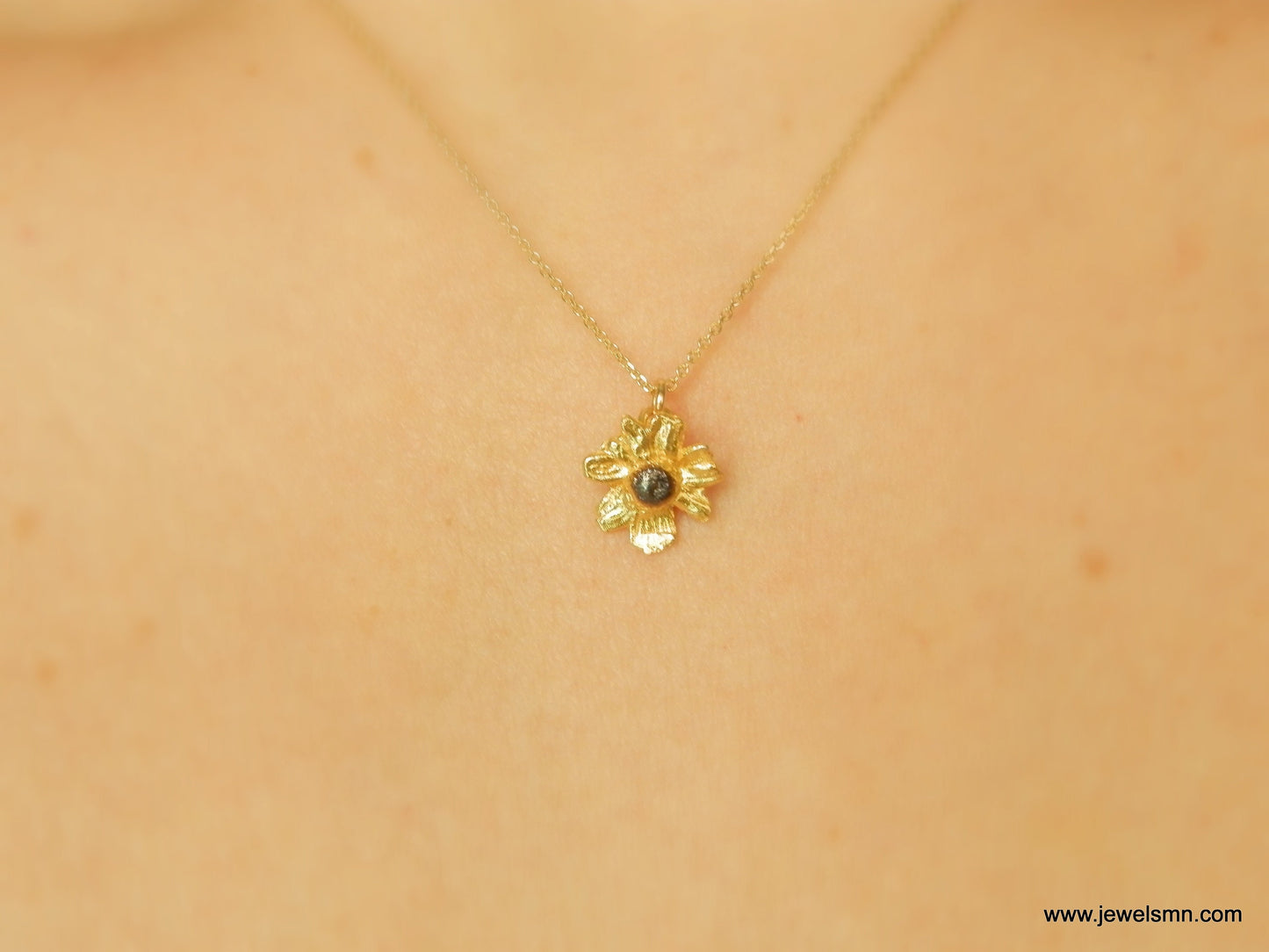 Tiny Chamomile flower charm necklace on chain. Recycled Sterling silver or 14k Gold on it by Mother Nature Jewelry.