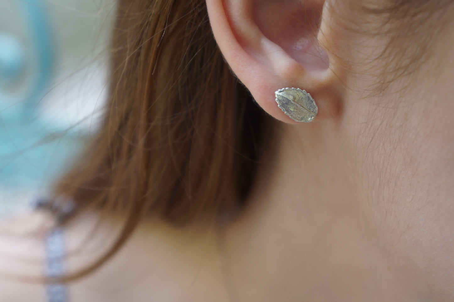 Gold stud earrings leaf, Mini Rose leaf Earrings 14k Gold plated on/ or sterling Silver.