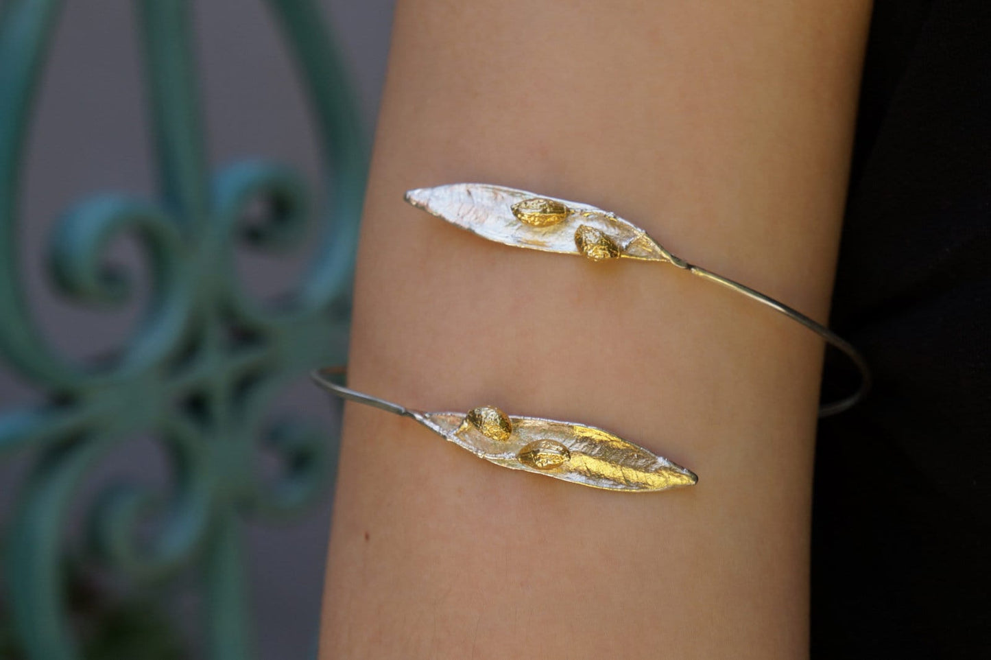 Upper Arm Bracelet in sterling Silver. OLive Silver Arm Cuff Handmade Bracelet.