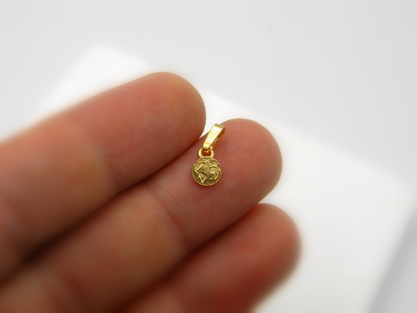 Tiny Solid Gold pendant. Minimal design of earth for men and women by Mother Nature Jewelry.(Rose,White or Yellow gold)