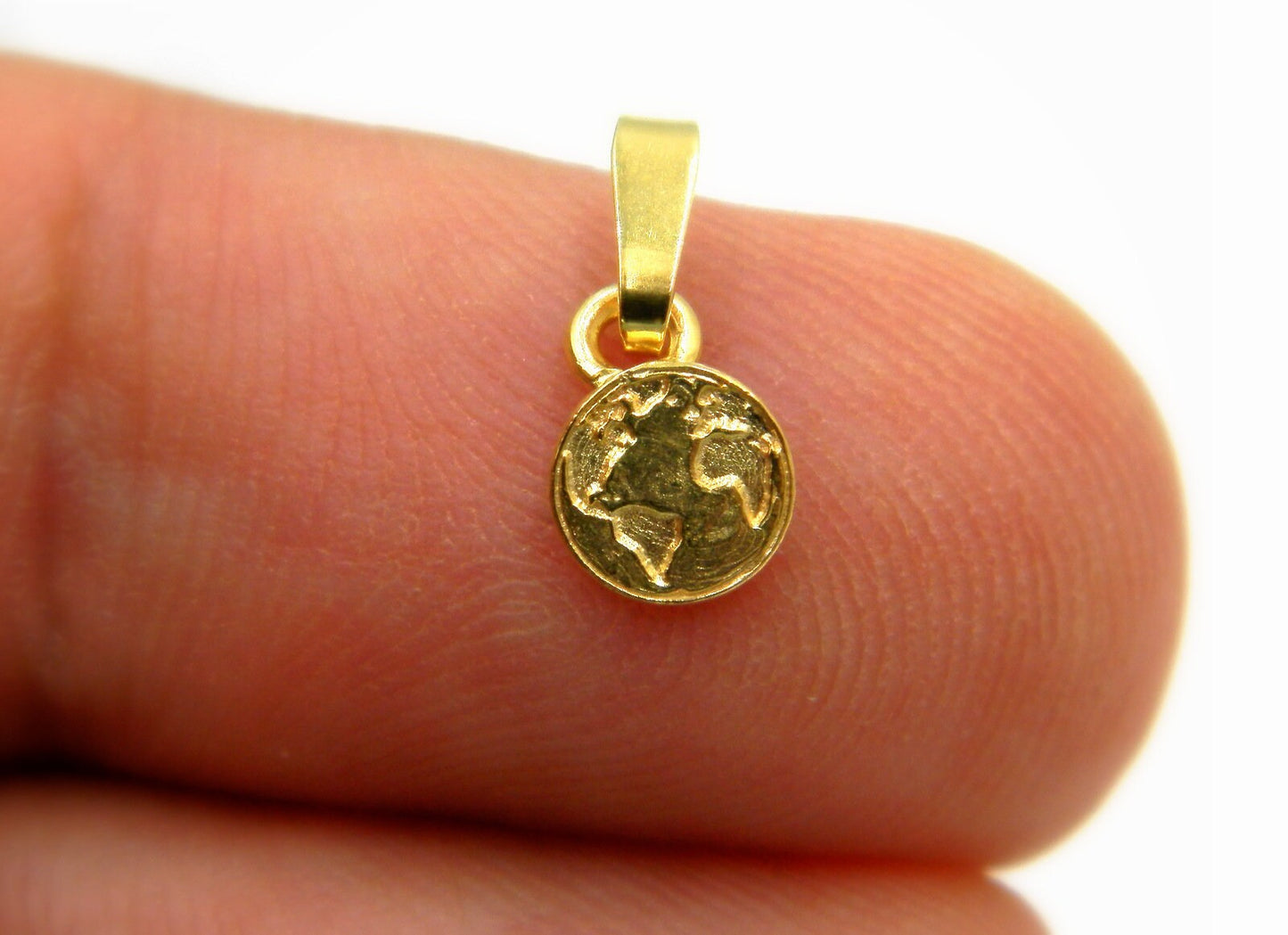 Tiny Solid Gold pendant. Minimal design of earth for men and women by Mother Nature Jewelry.(Rose,White or Yellow gold)