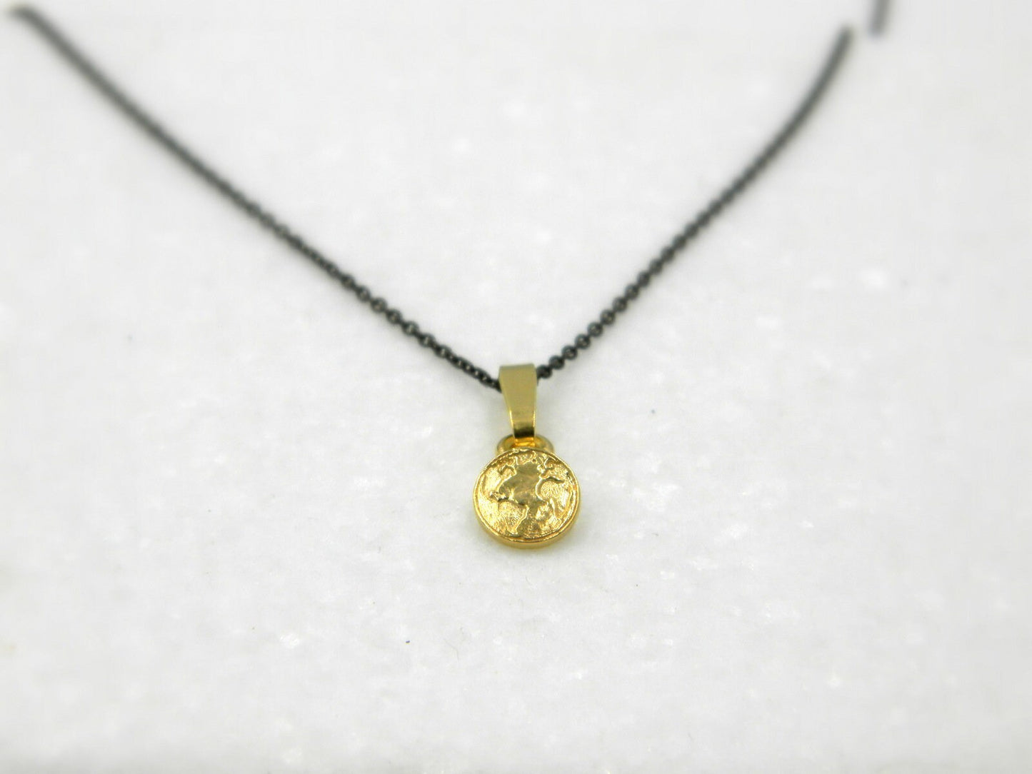 Tiny Solid Gold pendant. Minimal design of earth for men and women by Mother Nature Jewelry.(Rose,White or Yellow gold)