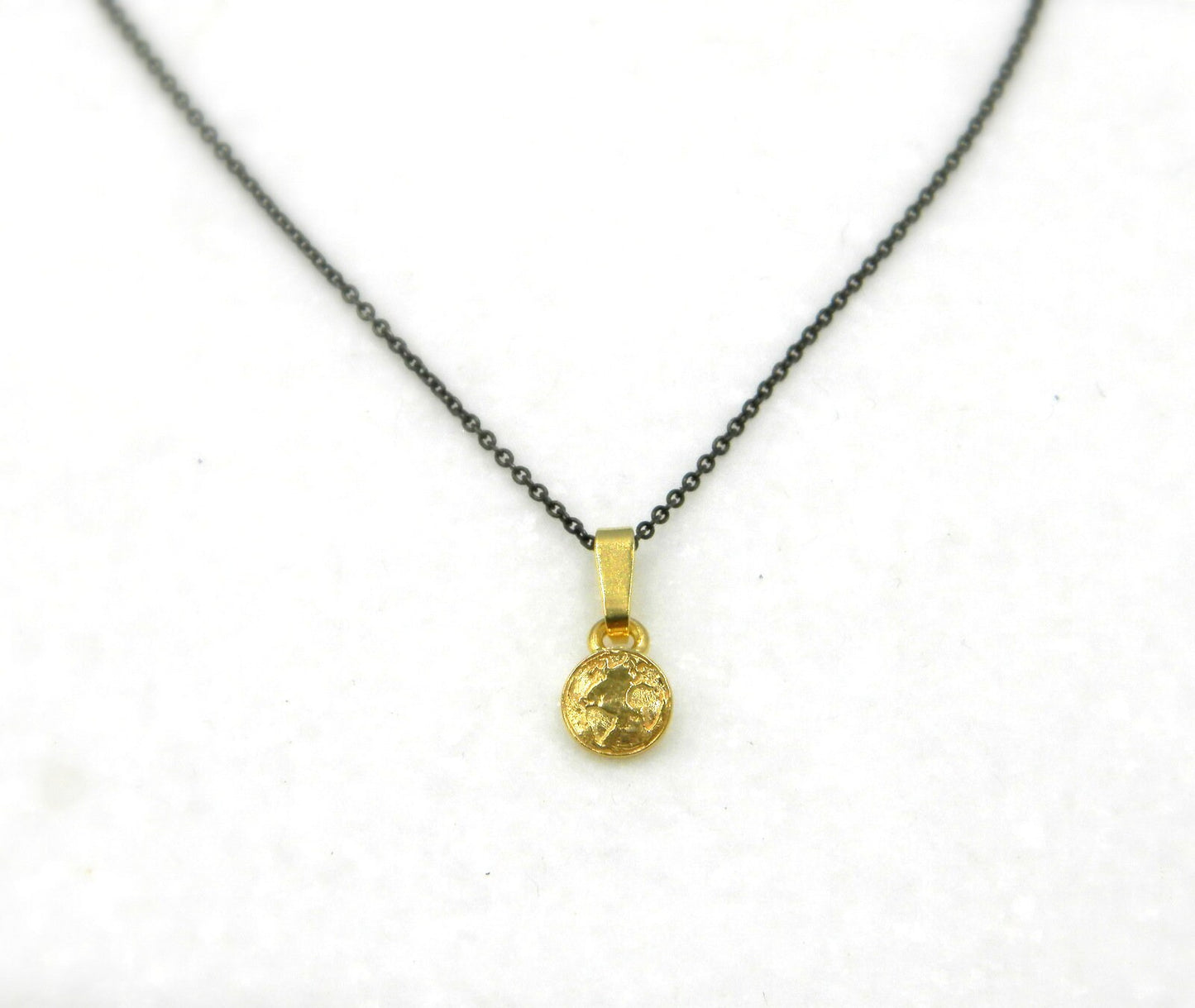 Tiny Solid Gold pendant. Minimal design of earth for men and women by Mother Nature Jewelry.(Rose,White or Yellow gold)