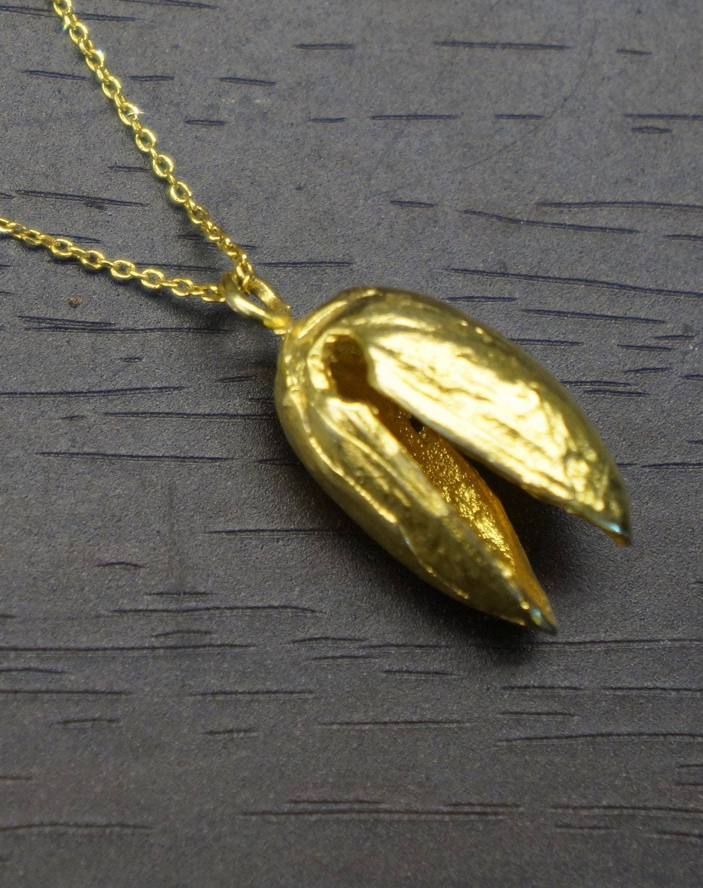 Sterling silver/ Gold plated, Real Pistachio Nut Pendant necklace. Pistachio is a symbol of rejoice, nature, wealth