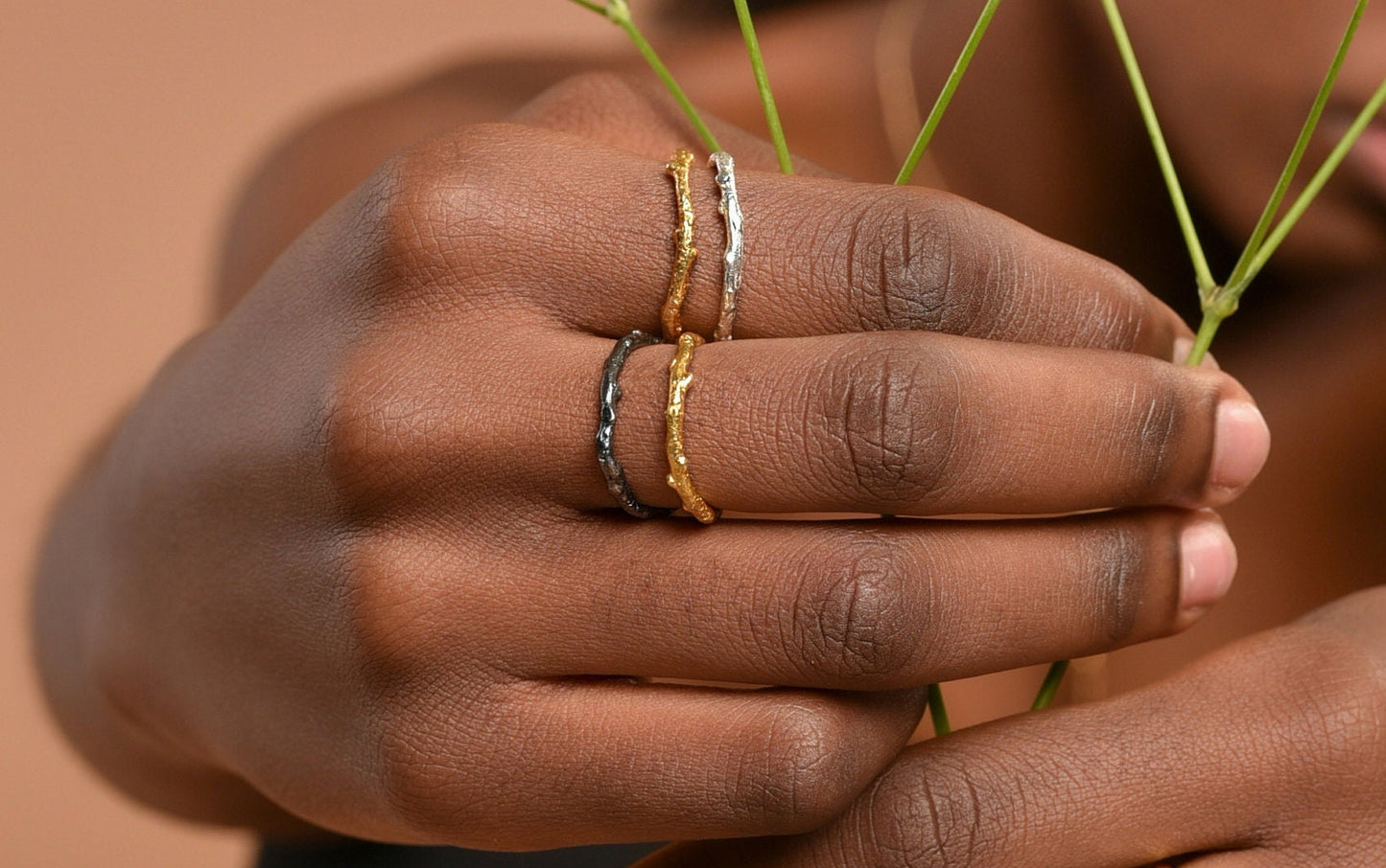 Double twig ring for men and women.Adjustable olive branch ring in sterling silver for all fingers by real Olive tree twig.