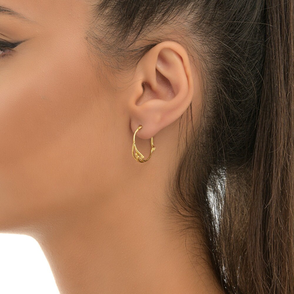 Real gold jewelry - Solid Gold Hoop unisex Earrings . 9k-14k-18k Yellow-White-Rose Gold. Jasmine is symbol of love, divinity and hope.